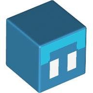 Minifig Head Special, Small Cube (Baby), Medium Azure Top, White Eyes Print Dunkelazur