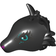 Animal Body Part, Fox Head with Dark Turquoise Eyes, Silver Swirls and Purple Nose print Schwarz