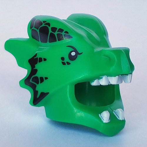 Costume / Mask, Dragon with Black Scales, White Teeth print Green