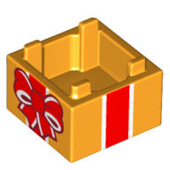 Container Box 2 × 2 × 1 with Red and White Ribbon and Bow (Present) print Bright Light Orange