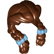 Hair Parted in Center, Two Front Braids, Bright Light Blue Bows Print (Dorothy) Reddish Brown