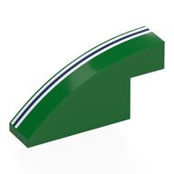 Brick Curved 1 × 4 × 1 2/3 No Studs with White/Dark Blue/White Stripes print Green