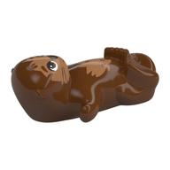 Animal, Otter, Lying/Floating with Nougat Fur, Face print Reddish Brown