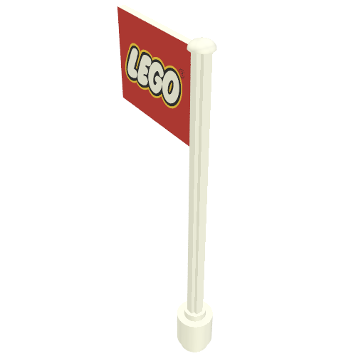 Flag on Flagpole, Straight with Red Lego Print Weiß