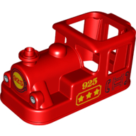 Duplo Train Steam Engine Cabin 4 × 8 × 3 1/2 with Headlights, Red '925' in Yellow Circle on Front, and Yellow '925' on Side Print Red