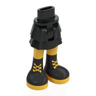 Minidoll Hips and Layered Skirt with Black Boots, Yellow Legs, Laces print Black