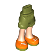 Minidoll Hips and Shorts with Light Nougat Legs and Orange Shoes, Olive Green Soles, White Laces print [Thin Hinge] Olive Green