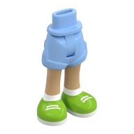 Minidoll Hips and Shorts with Warm Tan Legs, Lime/White Shoes print [Thin Hinge] Bright Light Blue