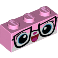 Brick 1 × 3 with Unikitty, Biznis Kitty Face with Glasses Print Leuchtrosa