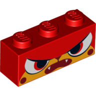 Brick 1 × 3 with Unikitty Angry, Mad Print Red