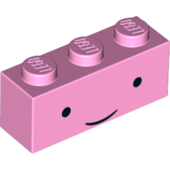 Brick 1 × 3 with Standard Smiling Face (Princess Bubblegum) Print Leuchtrosa