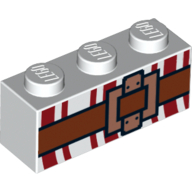 Brick 1 × 3 with Buckle and Dark Red Lines Print White