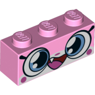 Brick 1 × 3 with Unikitty, Smile with One Tooth Print Bright Pink