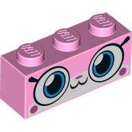 Brick 1 × 3 with Unikitty, Closed Mouth Smile Print Bright Pink