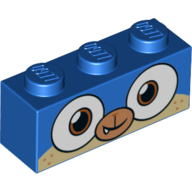 Brick 1 × 3 with Puppycorn, Closed Mouth, One Tooth Print Blue