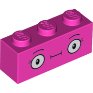 Brick 1 × 3 with Face, Straight Mouth, Eyelashes Print Dunkelrosa