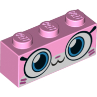 Brick 1 × 3 with Unikitty, Closed Mouth Smile and Magenta Lines in Corners Print Leuchtrosa