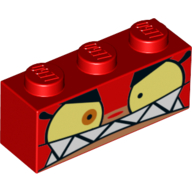 Brick 1 × 3 with Unikitty Angry, Big Mouth, Sharp Teeth print Rot