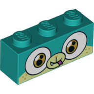 Brick 1 × 3 with Puppycorn, Yellowish Green Face print (Alien) Dark Turquoise