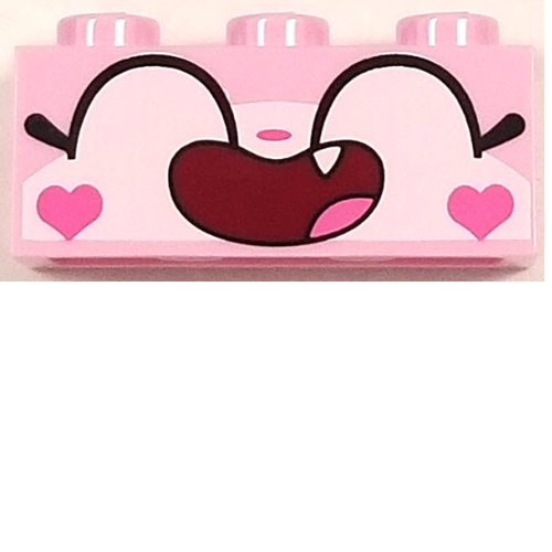 Brick 1 × 3 with Unikitty, Wide Closed Eyes Smiling Open Mouth with One Tooth and Hearts on Cheeks Print Leuchtrosa