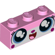 Brick 1 × 3 with Unikitty, Open Mouth Smile Showing Tongue Print Leuchtrosa