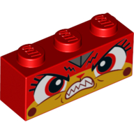 Brick 1 × 3 with Unikitty Angry, Sharp Teeth, Red Eyes print Rot