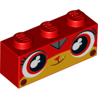 Brick 1 × 3 with Unikitty Angry, Red Eyes, Eyelashes, Smile print Red