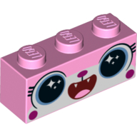 Brick 1 × 3 with Unikitty, Happy Big Eyes with Stars, Open Mouth print Bright Pink