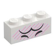 Brick 1 × 3 with Black Eyes, Eyebrows, Bright Pink Lines print White