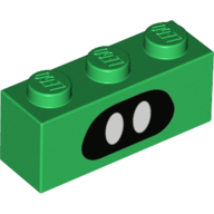 Brick 1 × 3 with Black Mask, White Eyes print Green