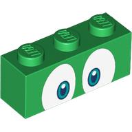 Brick 1 × 3 with White Eyes, Dark Turquoise / Blue Pupils print Green