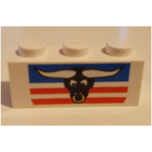 Brick 1 × 3 with Bull's Head, Blue and Red Stripes Print White