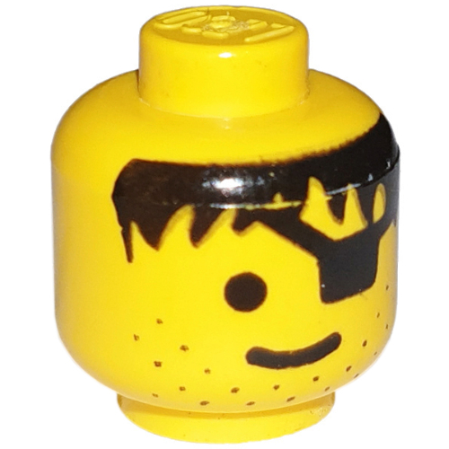 Minifig Head Pirate, Eyepatch, Stubble, Black Hair Print [Solid Stud] Gelb