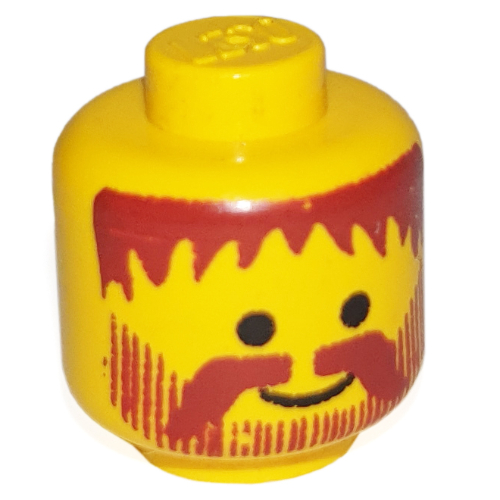 Minifig Head Soldier, Moustache, Beard Vertical Lines with Messy Hair Brown Print [Solid Stud] Yellow