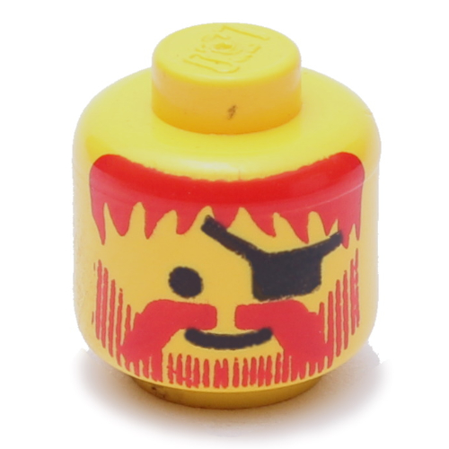 Minifig Head Captain, Eyepatch, Moustache, Beard Vertical Lines with Messy Hair Print Yellow
