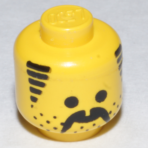 Minifig Head Governor, Moustache, Stubble and Sideburns Black Print Gelb