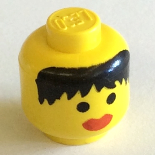 Minifig Head Maiden, Messy Black Hair, Thick Red Lips Print [Solid Stud] Gelb