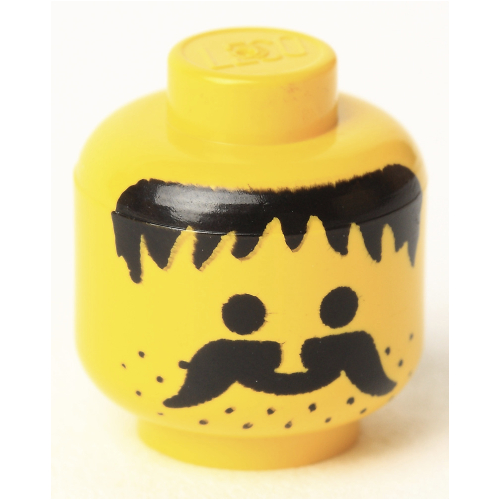 Minifig Head, Moustache, Stubble and Messy Hair Black Print [Solid Stud] Yellow