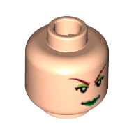 Minifig Head Poison Ivy, Red Eyebrows, Green Lips Print [Blocked Open Stud] Hellnougat