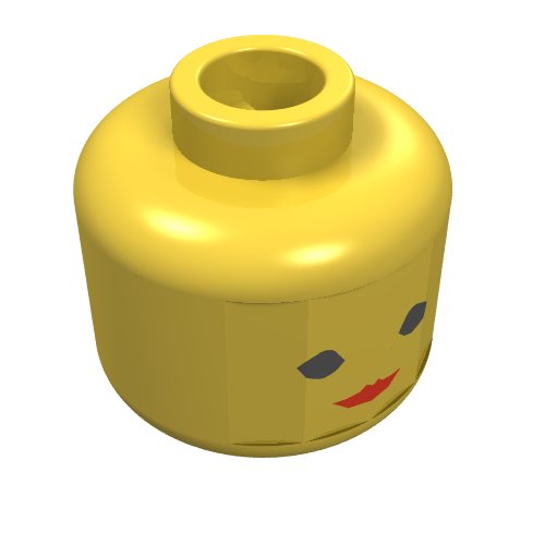 Minifig Head, Standard with Red Lips, Eyelashes Print [Blocked Open Stud] Yellow