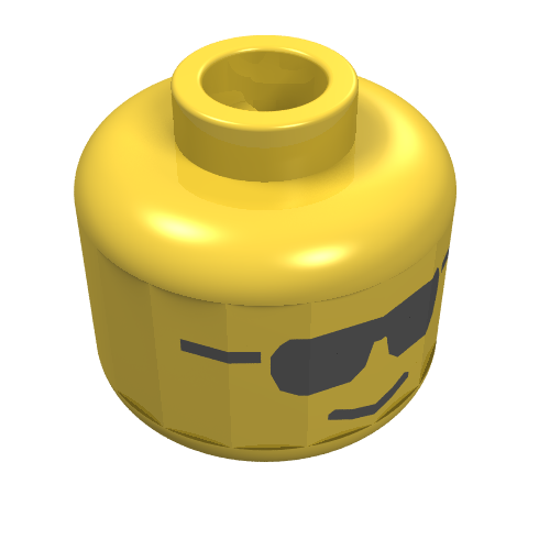 Minifig Head, Black Sunglasses and Standard Grin Print [Blocked Open Stud] Gelb