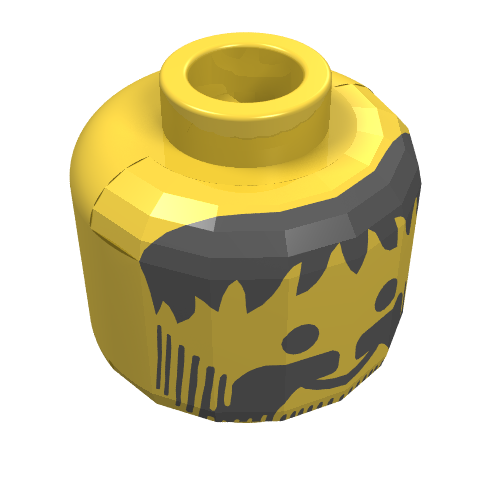 Minifig Head Knight / Imperial Guard, Beard Vertical Lines with Messy Hair, Moustache Black Print Yellow