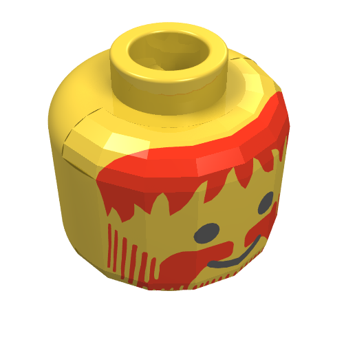 Minifig Head Pirate, Red Moustache, Beard and Messy Hair Print [Blocked Open Stud] Gelb