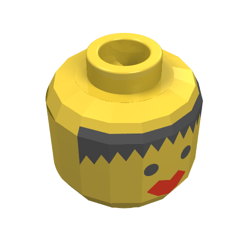 Minifig Head Islander / Pirate / Forestwoman, Messy Black Hair, Thick Red Lips Print [Blocked Open Stud] Yellow