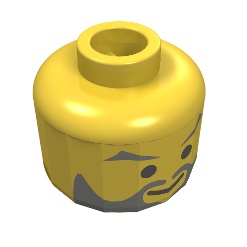 Minifig Head Cavalry / Pirate, Beard with Gray Facial Hair Print [Blocked Open Stud] Gelb