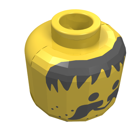 Minifig Head, Messy Hair, Moustache and Stubble Print [Blocked Open Stud] Gelb