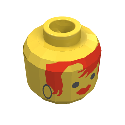 Minifig Head, Red Hair and Black Hoop Earrings Print [Blocked Open Stud] Gelb