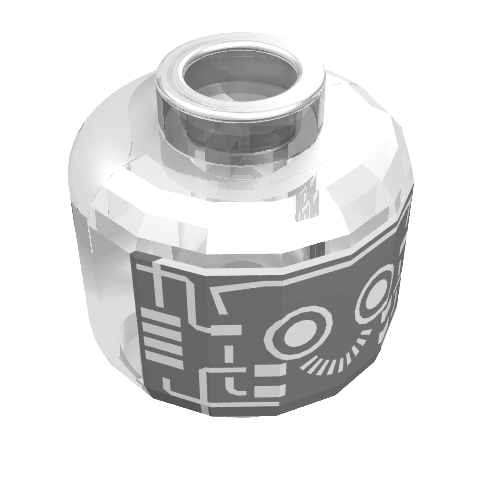 Minifig Head Droid, Gold Robot Print [Blocked Open Stud] Transparent