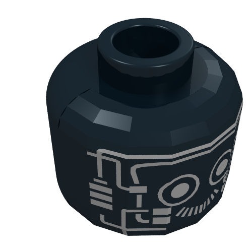 Minifig Head Time Cruisers Robot / Spyrius Droid, Silver Eyes and Circuitry Print [Blocked Open Stud] Black