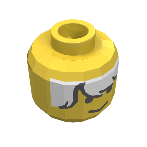 Minifig Head, White Messy Hair with Bangs Print Yellow